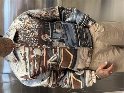 Erkek Oversize Vintage Şehir Baskılı Çıtçıtlı Ceket