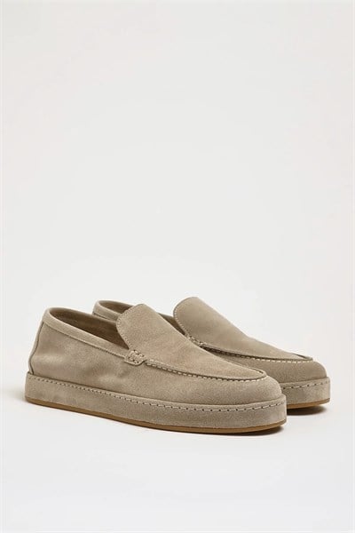 Flint Model Hakiki Süet Deri Kauçuk Taban Loafer Ayakkabı - TAŞ