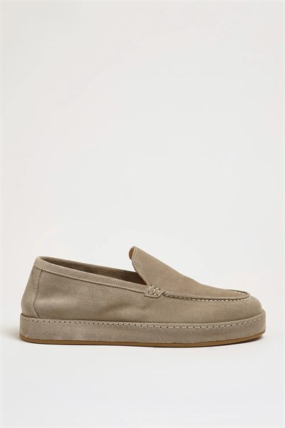 Flint Model Hakiki Süet Deri Kauçuk Taban Loafer Ayakkabı - TAŞ