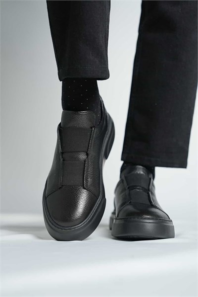 Gogh Model Lastik Detaylı Natural Deri Eva Taban Sneaker Ayakkabı - SİYAH TABAN