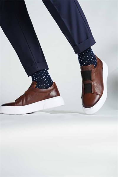 Gogh Model Lastik Detaylı Natural Deri Eva Taban Sneaker Ayakkabı - KAHVERENGİ