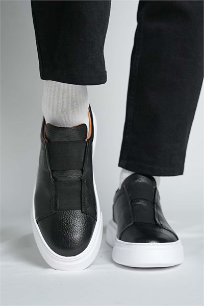 Gogh Model Lastik Detaylı Natural Deri Eva Taban Sneaker Ayakkabı - SİYAH