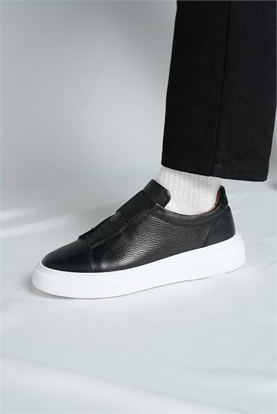 Gogh Model Lastik Detaylı Natural Deri Eva Taban Sneaker Ayakkabı - SİYAH