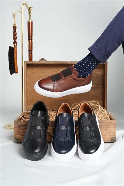 Gogh Model Lastik Detaylı Natural Deri Eva Taban Sneaker Ayakkabı - KAHVERENGİ