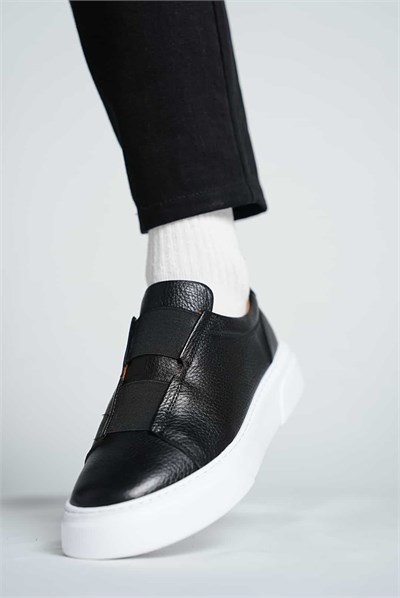 Gogh Model Lastik Detaylı Natural Deri Eva Taban Sneaker Ayakkabı - SİYAH