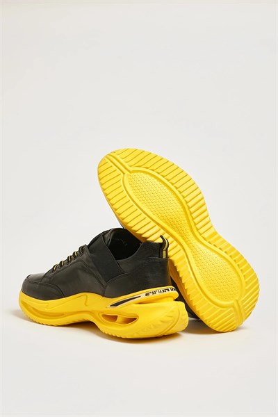 Gonzalez Model Hakiki Kombinasyonlu Deri İthal Taban Sneaker Ayakkabı - SİYAH