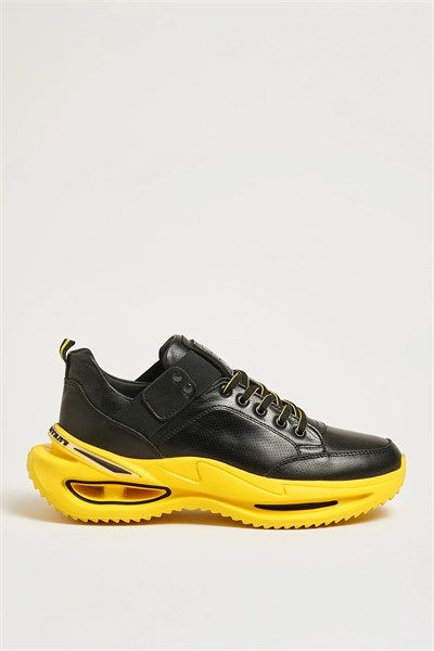 Gonzalez Model Hakiki Kombinasyonlu Deri İthal Taban Sneaker Ayakkabı - SİYAH