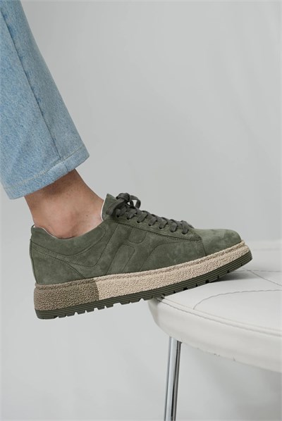 Holly Model Kombinasyonlu Deri İthal Taban Sneaker Ayakkabı - HAKİ