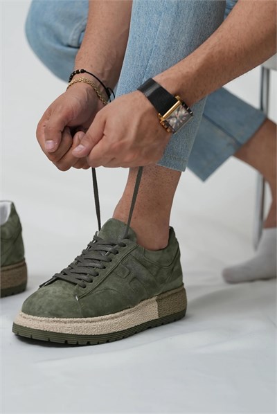 Holly Model Kombinasyonlu Deri İthal Taban Sneaker Ayakkabı - HAKİ