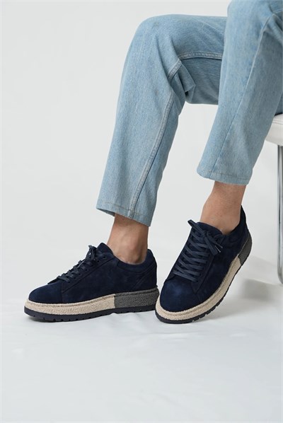 Holly Model Kombinasyonlu Deri İthal Taban Sneaker Ayakkabı - LACİVERT