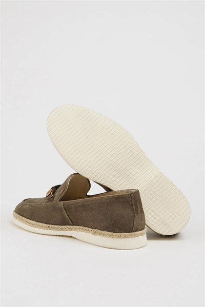 Hunter Model Süet Deri Hasır Taban Loafer Ayakkabı - BEJ
