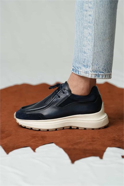 Ikon Model Hakiki Floater Deri Casual Sneakers Ayakkabı - LACİVERT