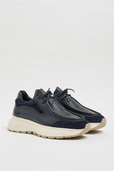Ikon Model Hakiki Floater Deri Casual Sneakers Ayakkabı - LACİVERT