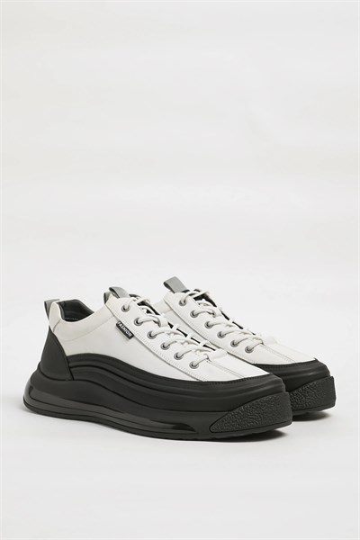 Jeremh Model Kombinasyonlu Deri İthal Taban Sneaker Ayakkabı - BEYAZ