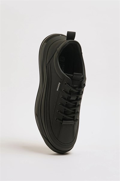 Jeremh Model Kombinasyonlu Deri İthal Taban Sneaker Ayakkabı - SİYAH