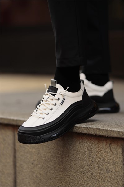 Jeremh Model Kombinasyonlu Deri İthal Taban Sneaker Ayakkabı - BEYAZ