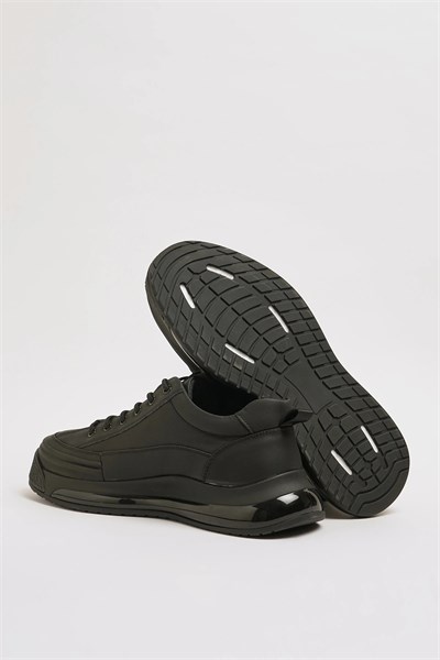 Jeremh Model Kombinasyonlu Deri İthal Taban Sneaker Ayakkabı - SİYAH