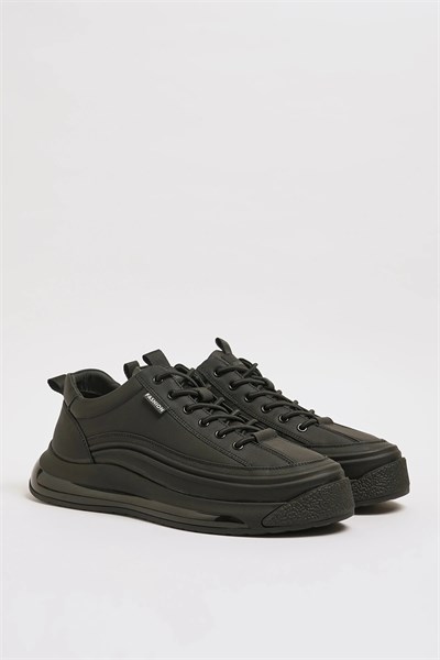 Jeremh Model Kombinasyonlu Deri İthal Taban Sneaker Ayakkabı - SİYAH