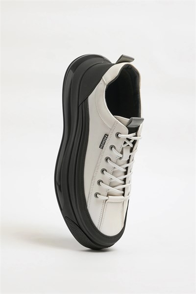 Jeremh Model Kombinasyonlu Deri İthal Taban Sneaker Ayakkabı - BEYAZ