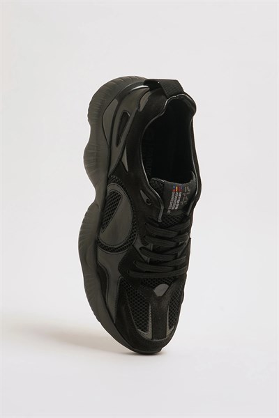 John Model Hakiki Kombinasyonlu Deri İthal Taban Sneaker Ayakkabı - SİYAH