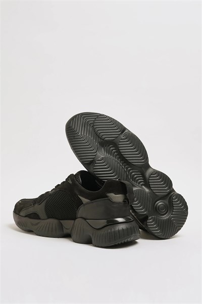 John Model Hakiki Kombinasyonlu Deri İthal Taban Sneaker Ayakkabı - SİYAH