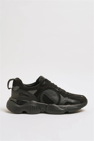 John Model Hakiki Kombinasyonlu Deri İthal Taban Sneaker Ayakkabı - SİYAH
