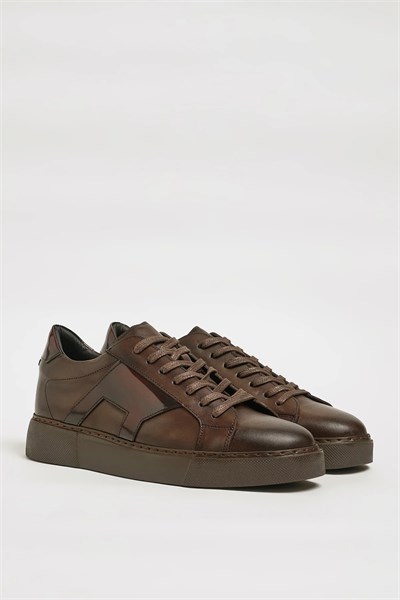 Justin Model Hakiki Kombinasyonlu Deri Eva Taban Sneaker Ayakkabı - KAHVERENGİ