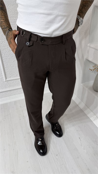 Kahve Modern Fit Pileli Pantolon