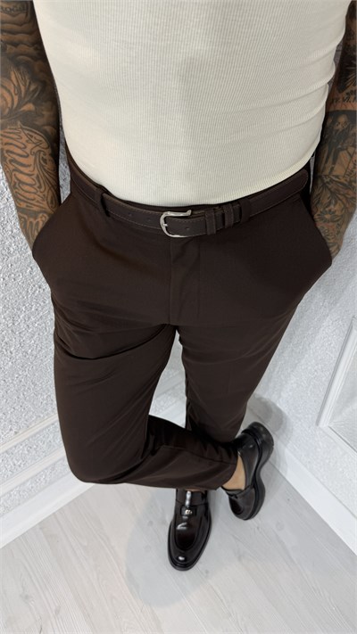 Kahve Slim Fit Klasik Kumaş Pantolon
