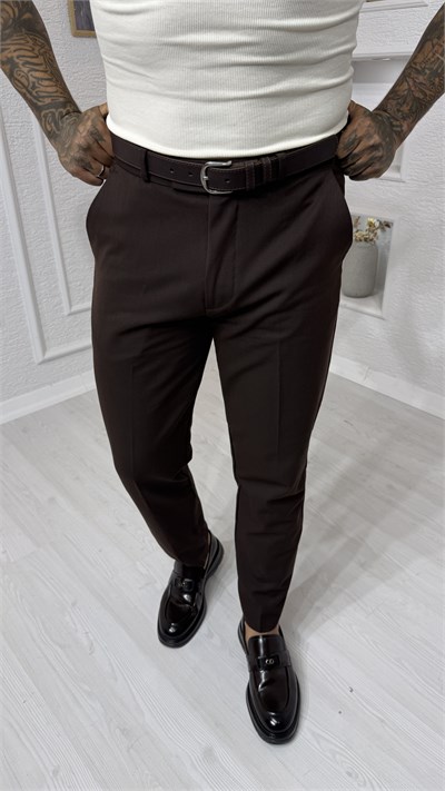 Kahve Slim Fit Klasik Kumaş Pantolon