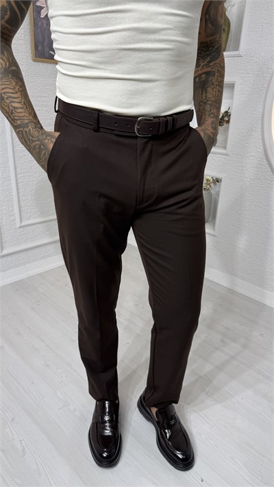 Kahve Slim Fit Klasik Kumaş Pantolon