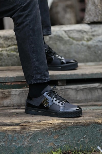Kanada Model Kombinasyonlu Deri İthal Taban Sneaker Ayakkabı - SİYAH
