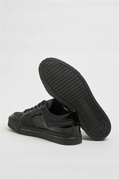 Kanada Model Kombinasyonlu Deri İthal Taban Sneaker Ayakkabı - SİYAH