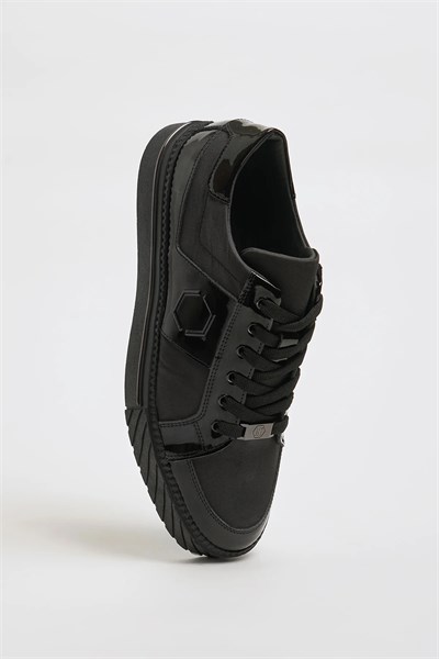Kanada Model Kombinasyonlu Deri İthal Taban Sneaker Ayakkabı - SİYAH