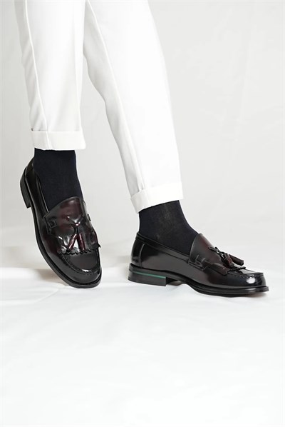 Kuin Model Hakiki Açma Deri Neolitik Taban Loafer Ayakkabı - BORDO
