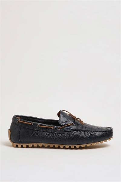 Levinson Model Hakiki Floater Deri Kauçuk Taban Loafer Ayakkabı - LACİVERT