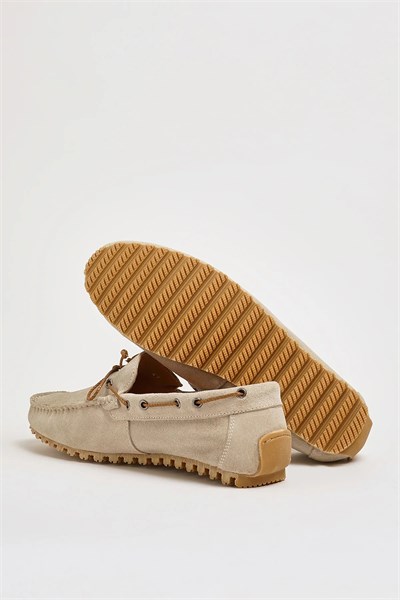 Levinson V2 Model Hakiki Süet Deri Kauçuk Taban Loafer Ayakkabı - BEJ