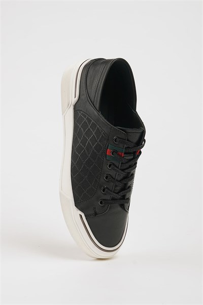 Londo Model İthal Taban Kombinasyonlu Deri Sneaker Ayakkabı - SİYAH