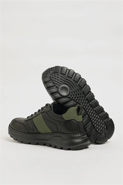 Milton Model İthal Taban Kombinasyonlu Deri Sneaker Ayakkabı - SİYAH