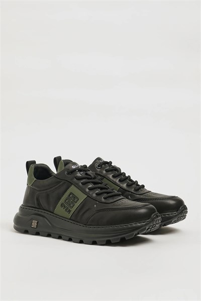 Milton Model İthal Taban Kombinasyonlu Deri Sneaker Ayakkabı - SİYAH