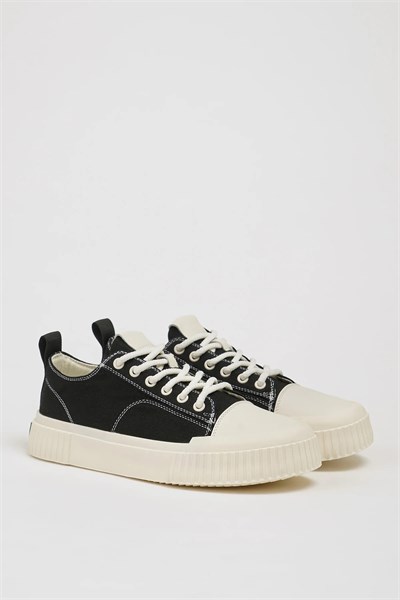 Mince Model Kombinasyonlu Deri İthal Taban Sneaker Ayakkabı - SİYAH