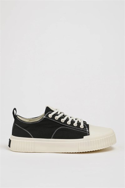 Mince Model Kombinasyonlu Deri İthal Taban Sneaker Ayakkabı - SİYAH