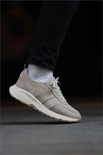 Morran Model Hakiki Kombinasyonlu Deri Sneaker Ayakkabı - BEJ