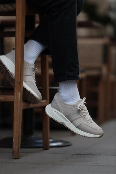 Morran Model Hakiki Kombinasyonlu Deri Sneaker Ayakkabı - BEJ