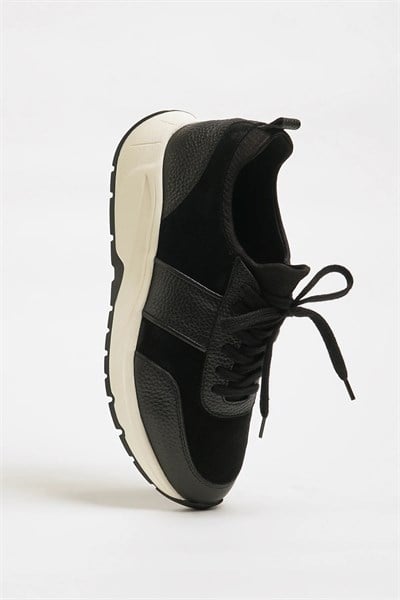 Morran Model Hakiki Kombinasyonlu Deri Sneaker Ayakkabı - SİYAH