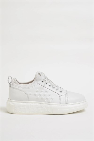 Nikolas Model İthal Taban Hakiki Deri Sneaker Ayakkabı - BEYAZ