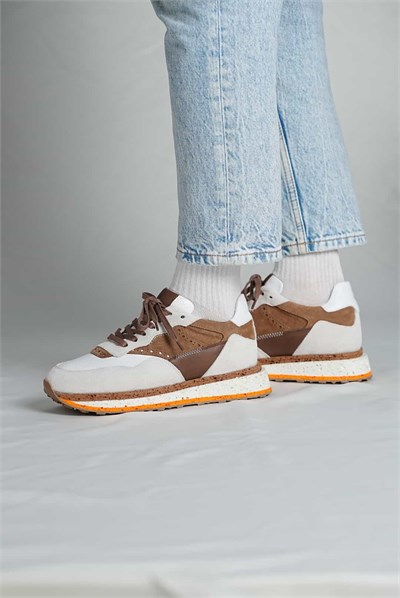 Olivier Model Kombinasyonlu Deri Eva Taban Sneaker Ayakkabı - BEJ