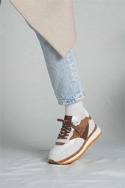 Olivier Model Kombinasyonlu Deri Eva Taban Sneaker Ayakkabı - BEJ