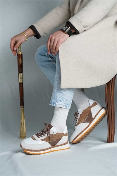 Olivier Model Kombinasyonlu Deri Eva Taban Sneaker Ayakkabı - BEJ