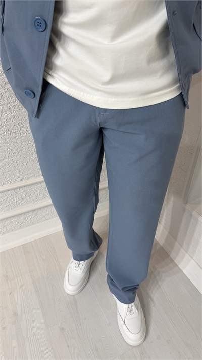Oversize Kesim Cepli Mavi Gabardin Ceket & Pantolon Takım